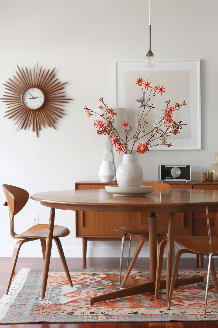 Dining room with mid-century modern decor pieces