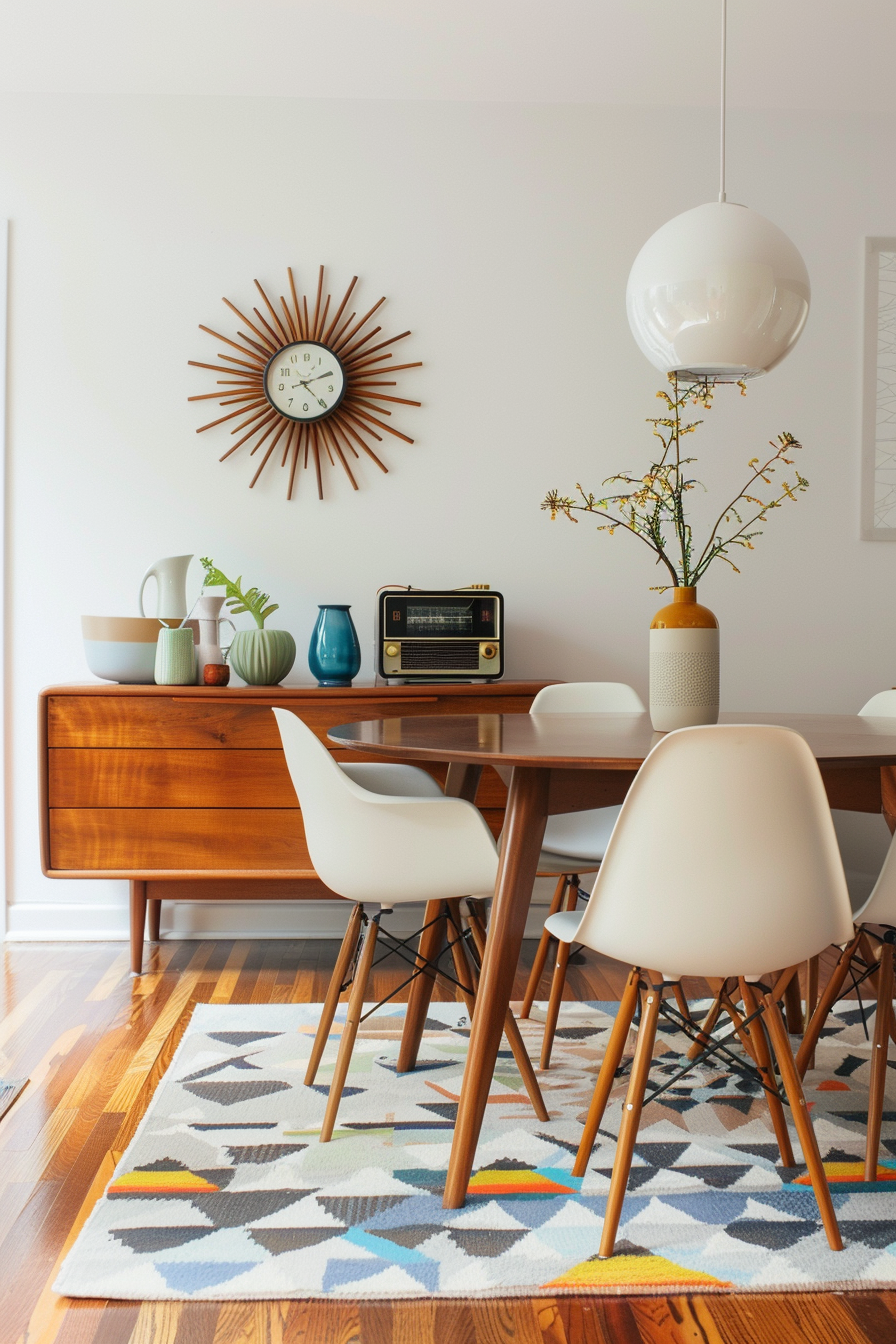 Dining room with mid-century modern decor pieces