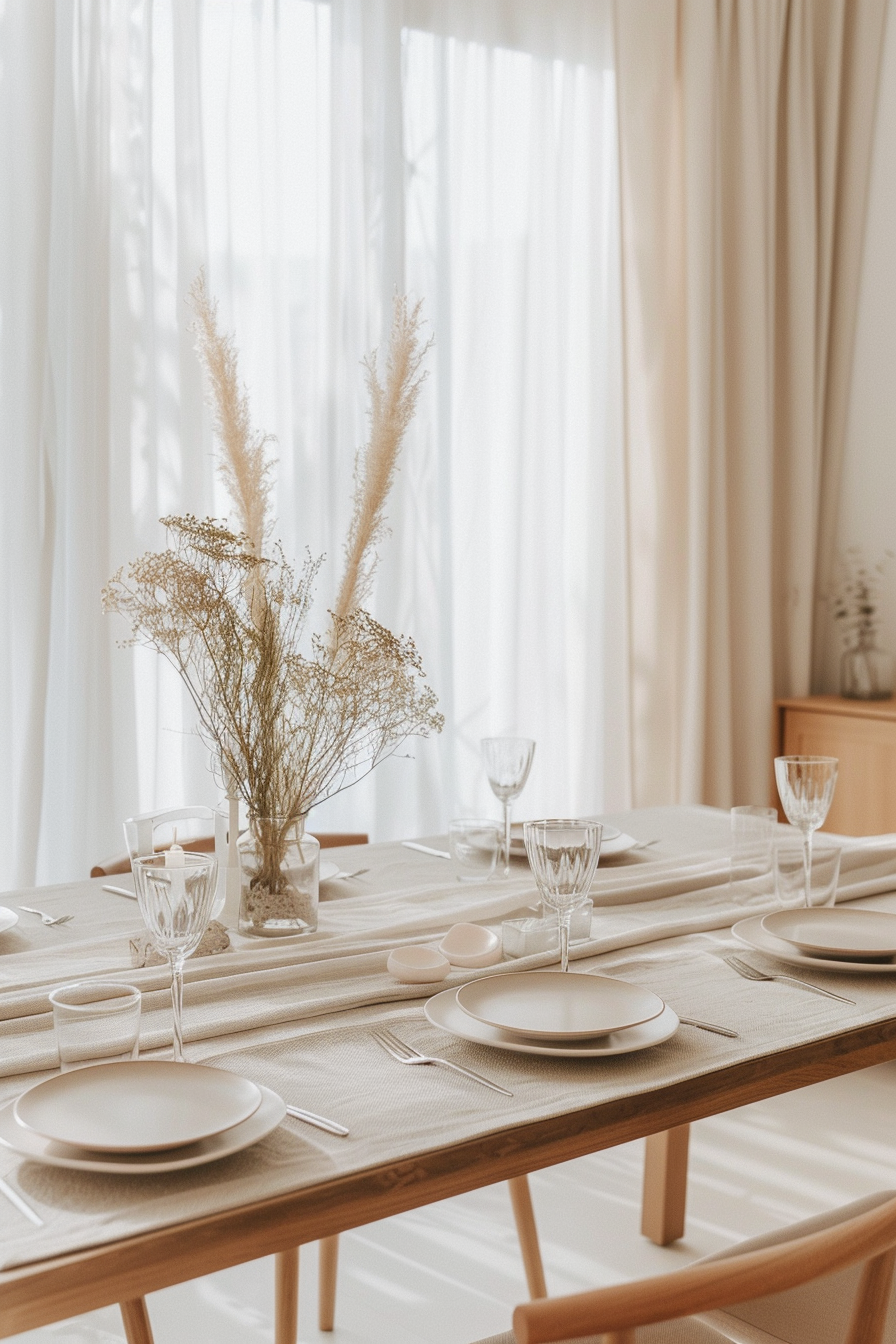 Dining room with minimalist table settings