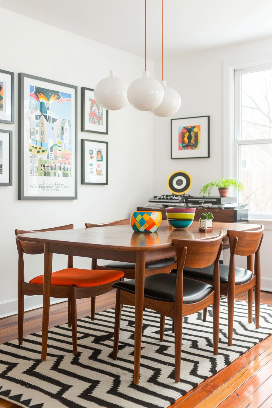 Dining room with art and decor with a retro vibe