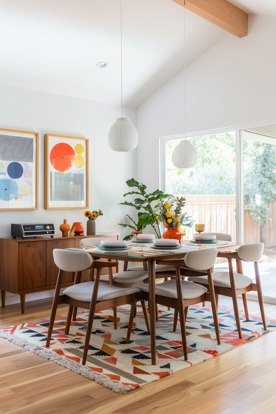 Dining room with art and decor with a retro vibe