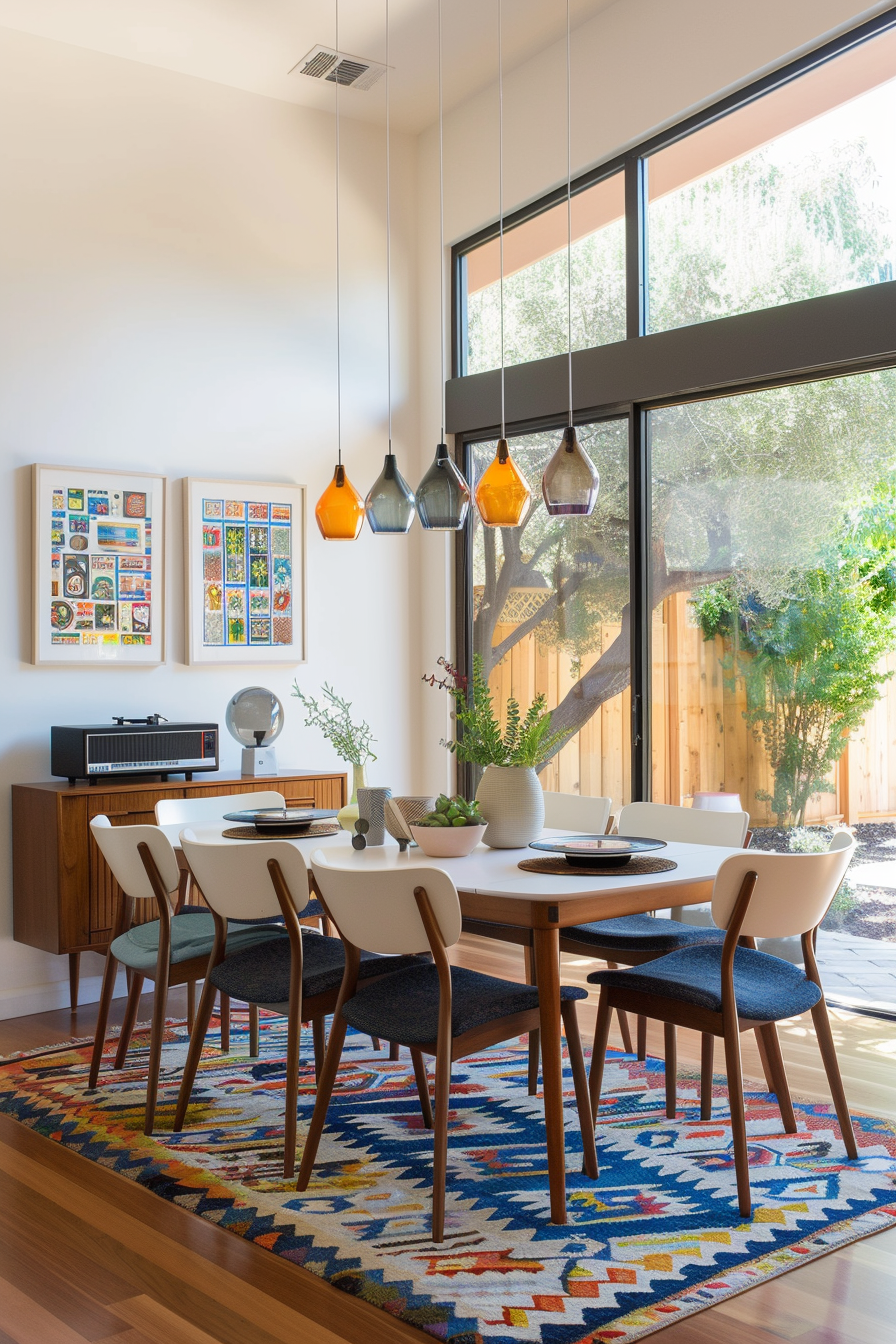 Dining room with art and decor with a retro vibe