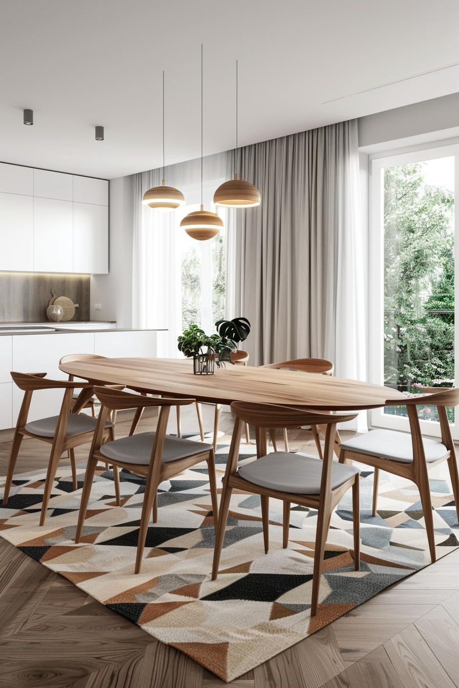 Dining room with clean lines and organic forms