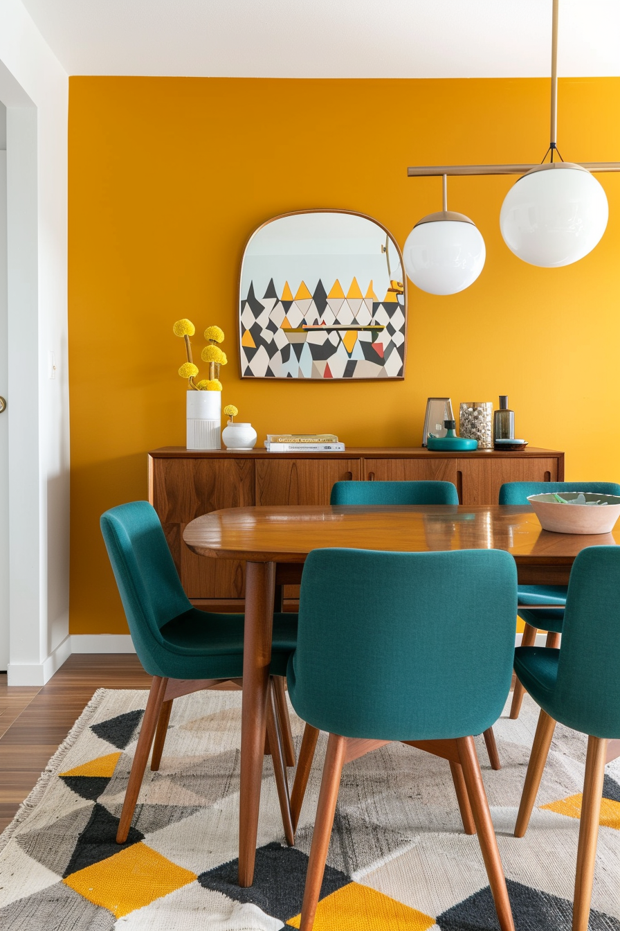 Dining room with bold colors and patterns