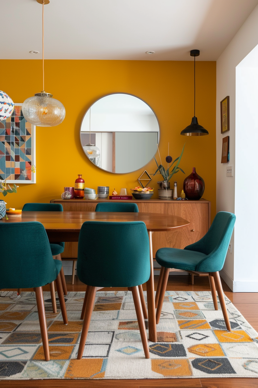 Dining room with bold colors and patterns