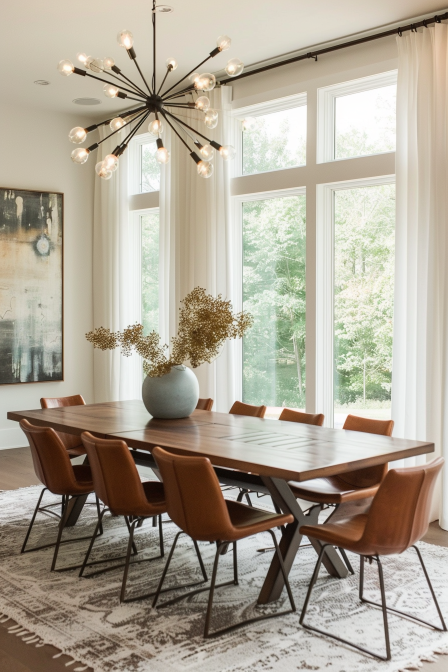 Dining room with statement lighting
