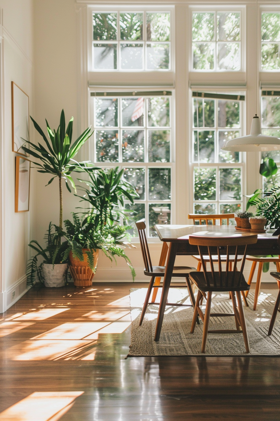 Dining room with greenery and houseplants