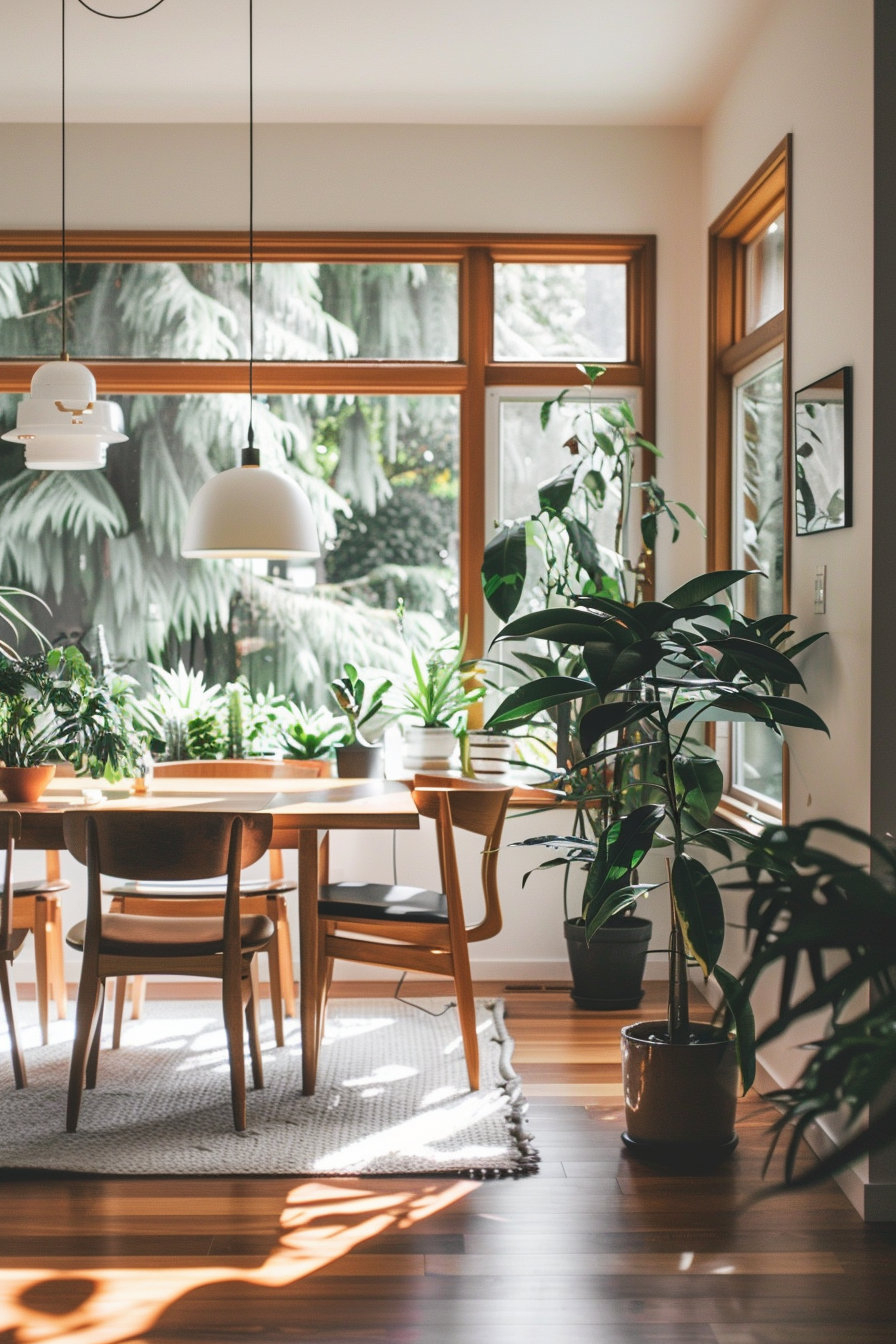 Dining room with greenery and houseplants