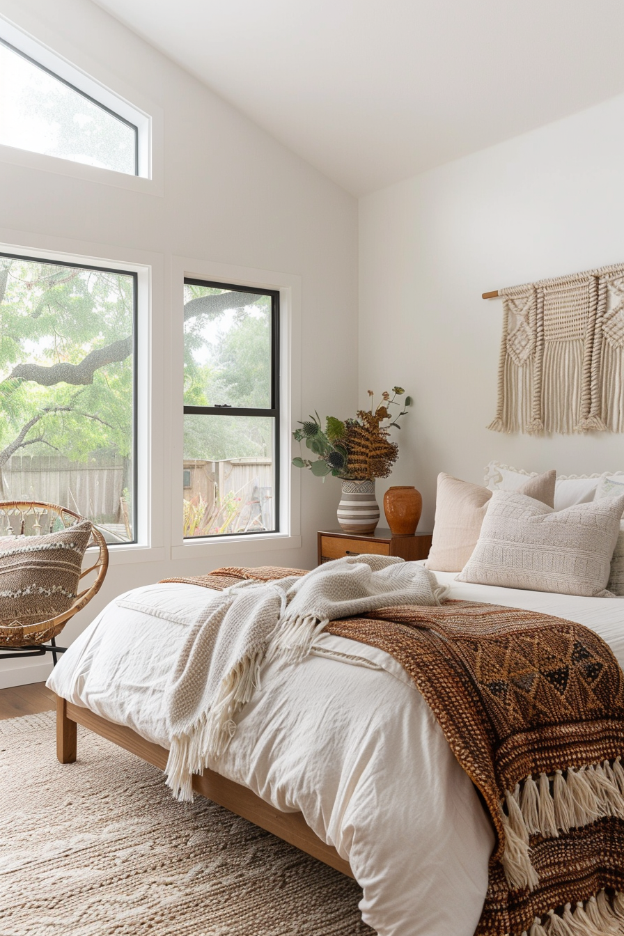 Mid-century modern bedroom with boho flair