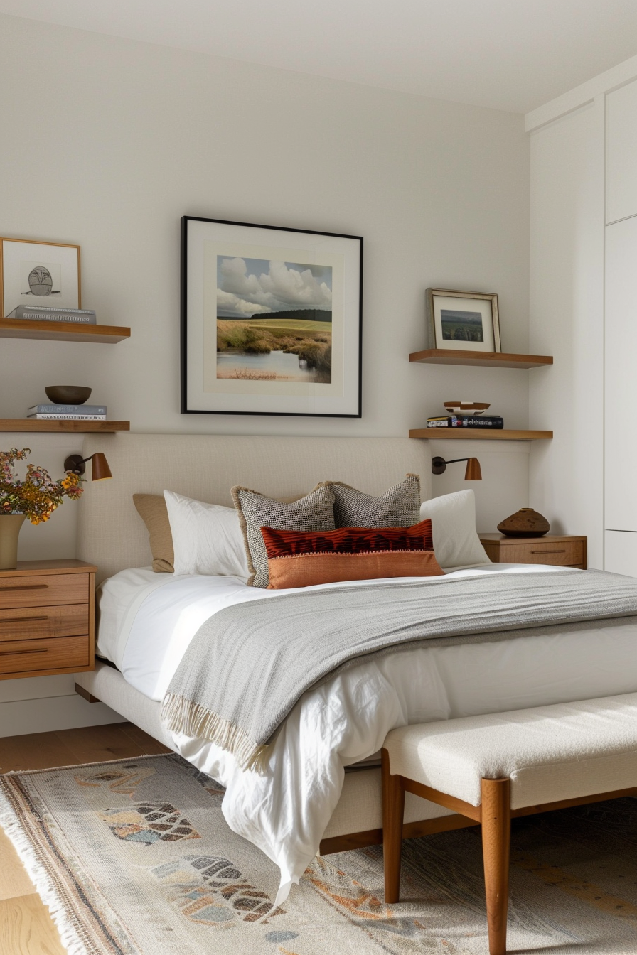 Space-saving furniture in a mid-century modern bedroom