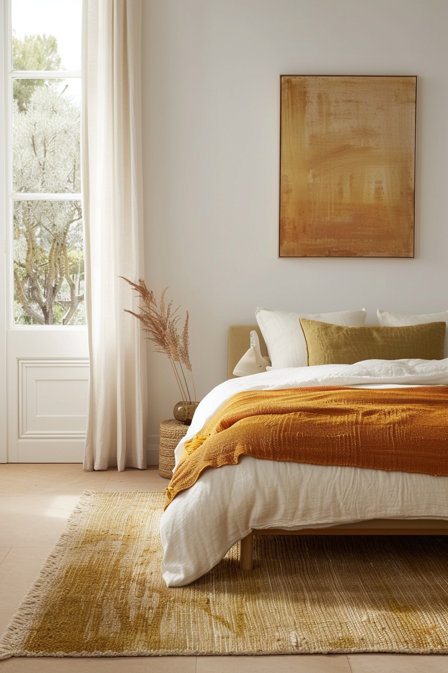 Mid-century modern bedroom with earthy and muted tones