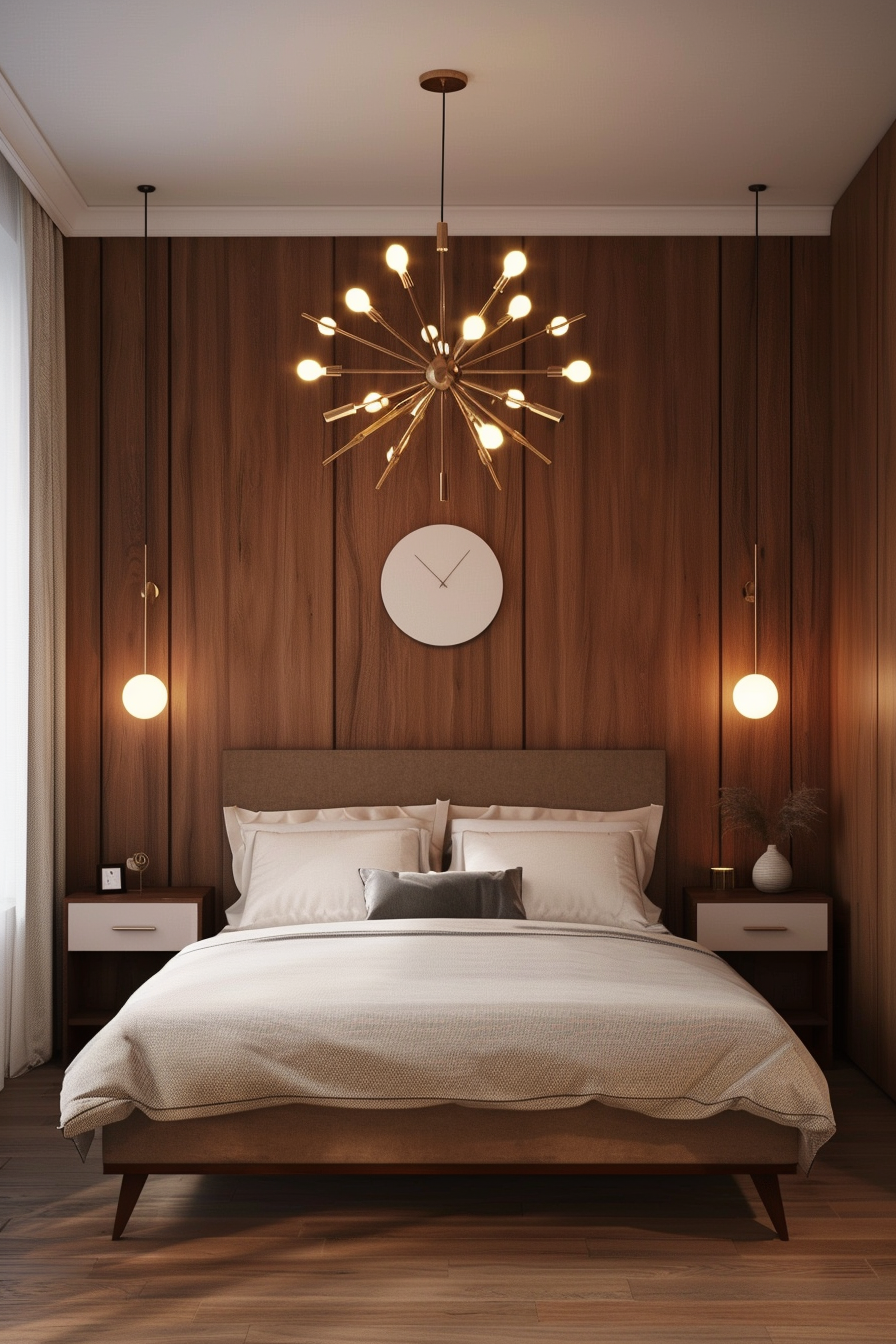 Mid-century modern bedroom with moody lighting solutions