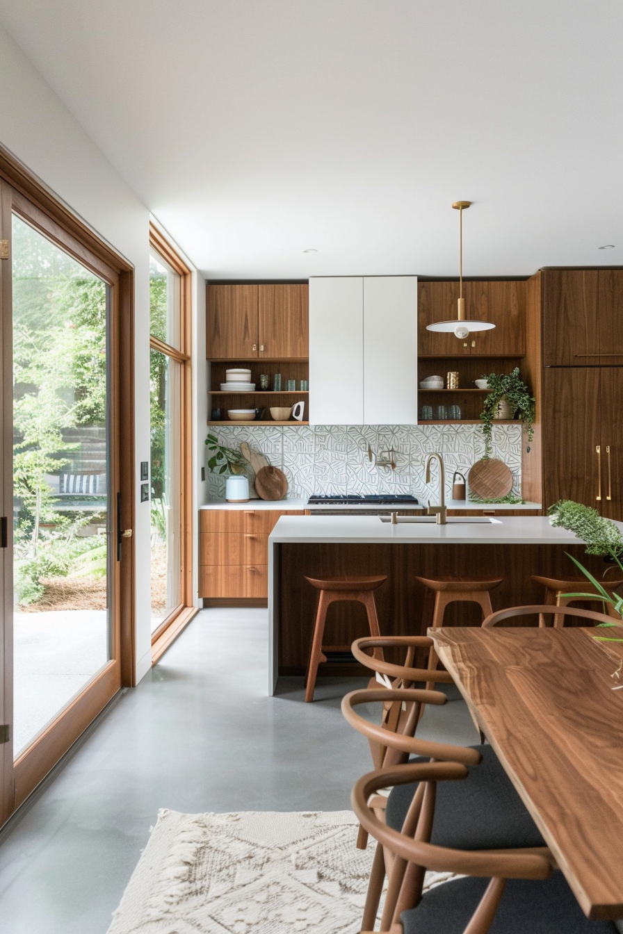 Butcher block countertop with open shelving
