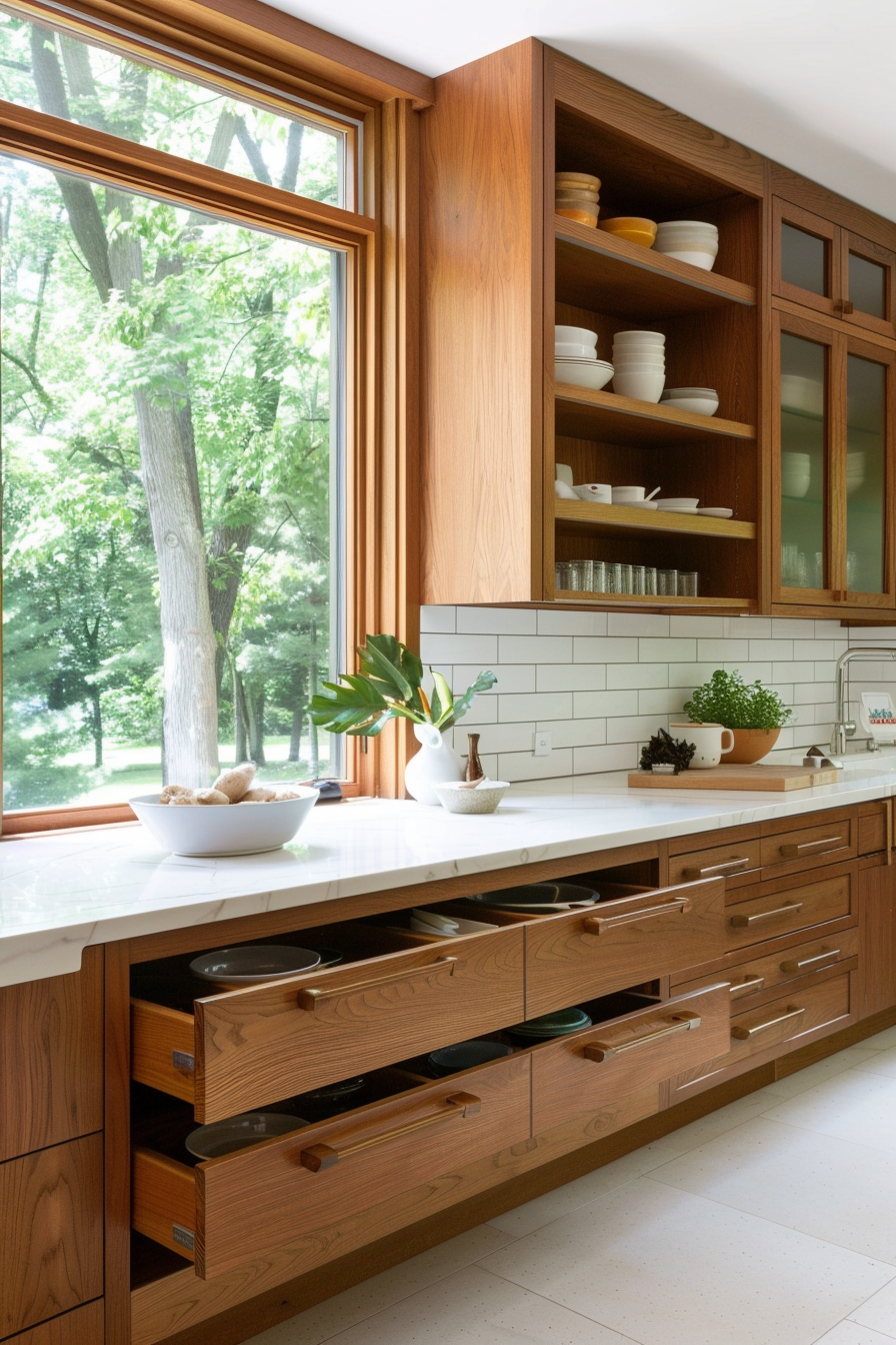 Integrated storage with pull-out drawers