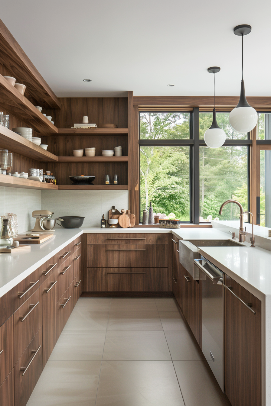 Open shelving with colorful kitchenware