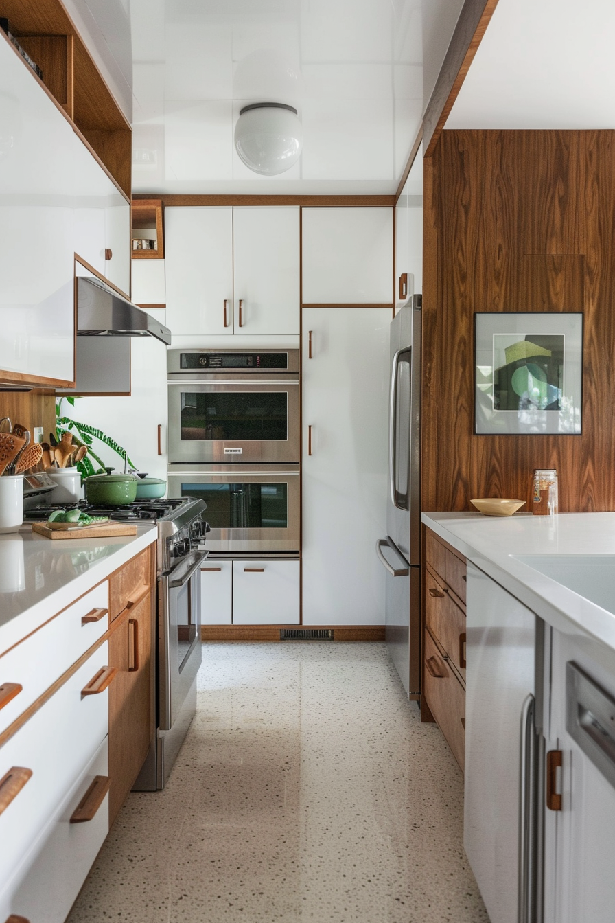 Glossy upper cabinets and matte lower cabinets