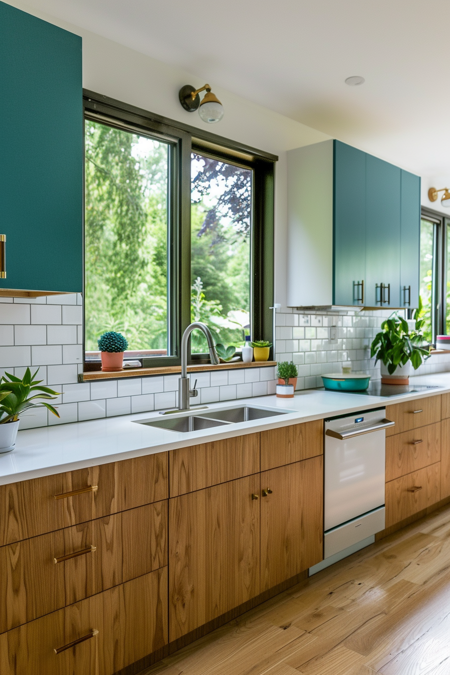 Wood tones mixed with sleek finishes
