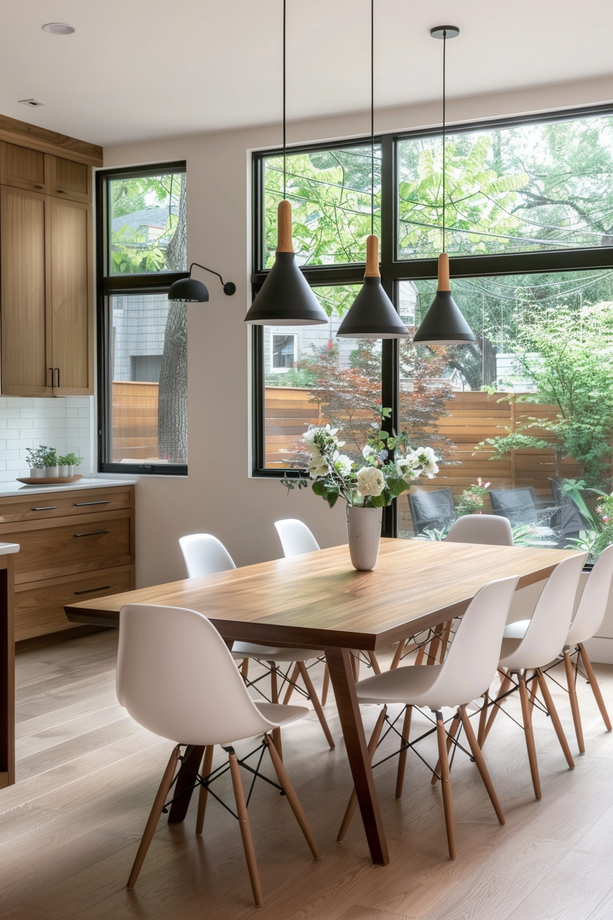 Wooden dining table with tapered legs