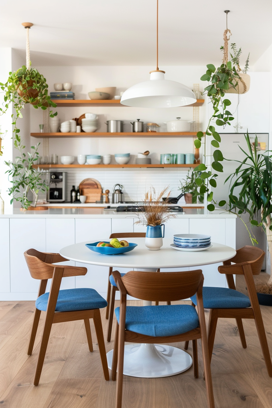 Complementary Eames-style molded plastic chairs