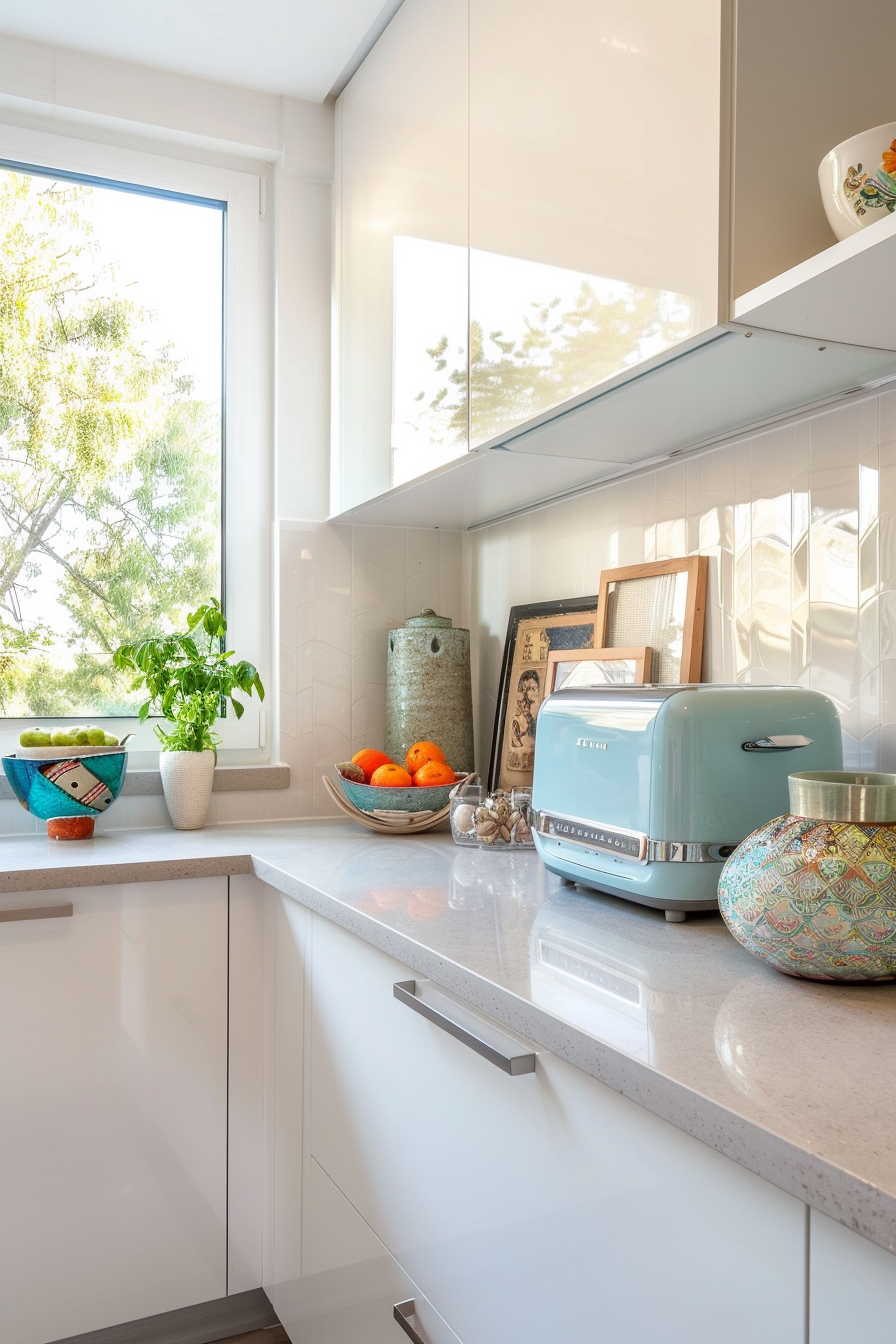 Retro toaster and ceramic vases