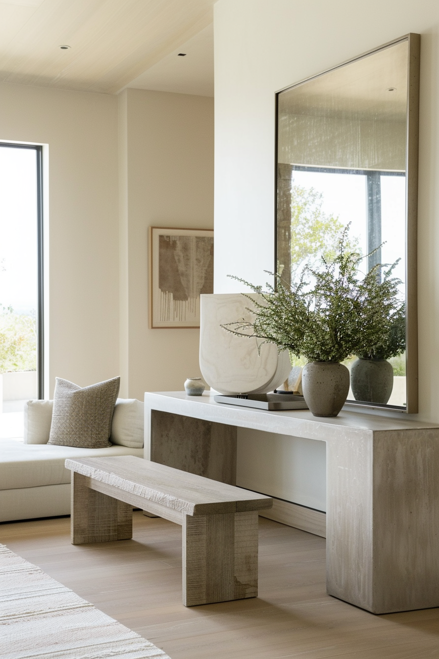 Full-length mirror in a modern living room