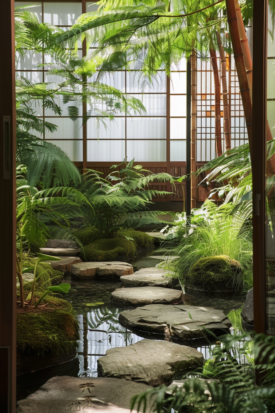 Japanese Painted Ferns along a path