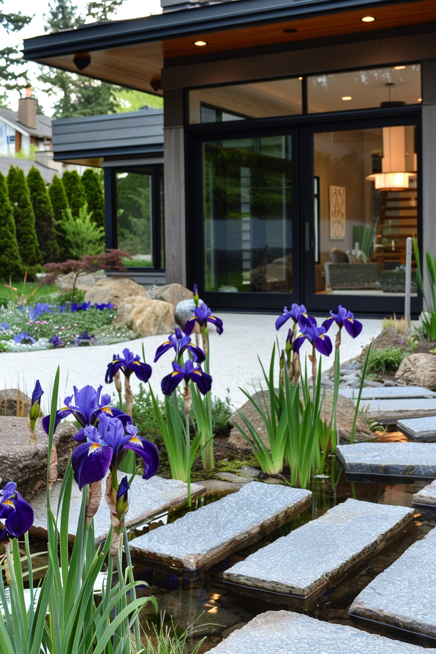 Japanese Irises along a path