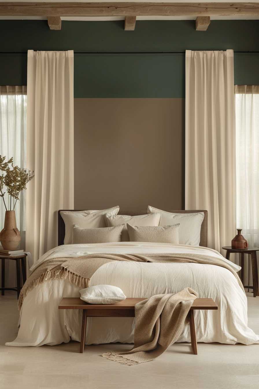 Neutral and earthy color palette in a bedroom