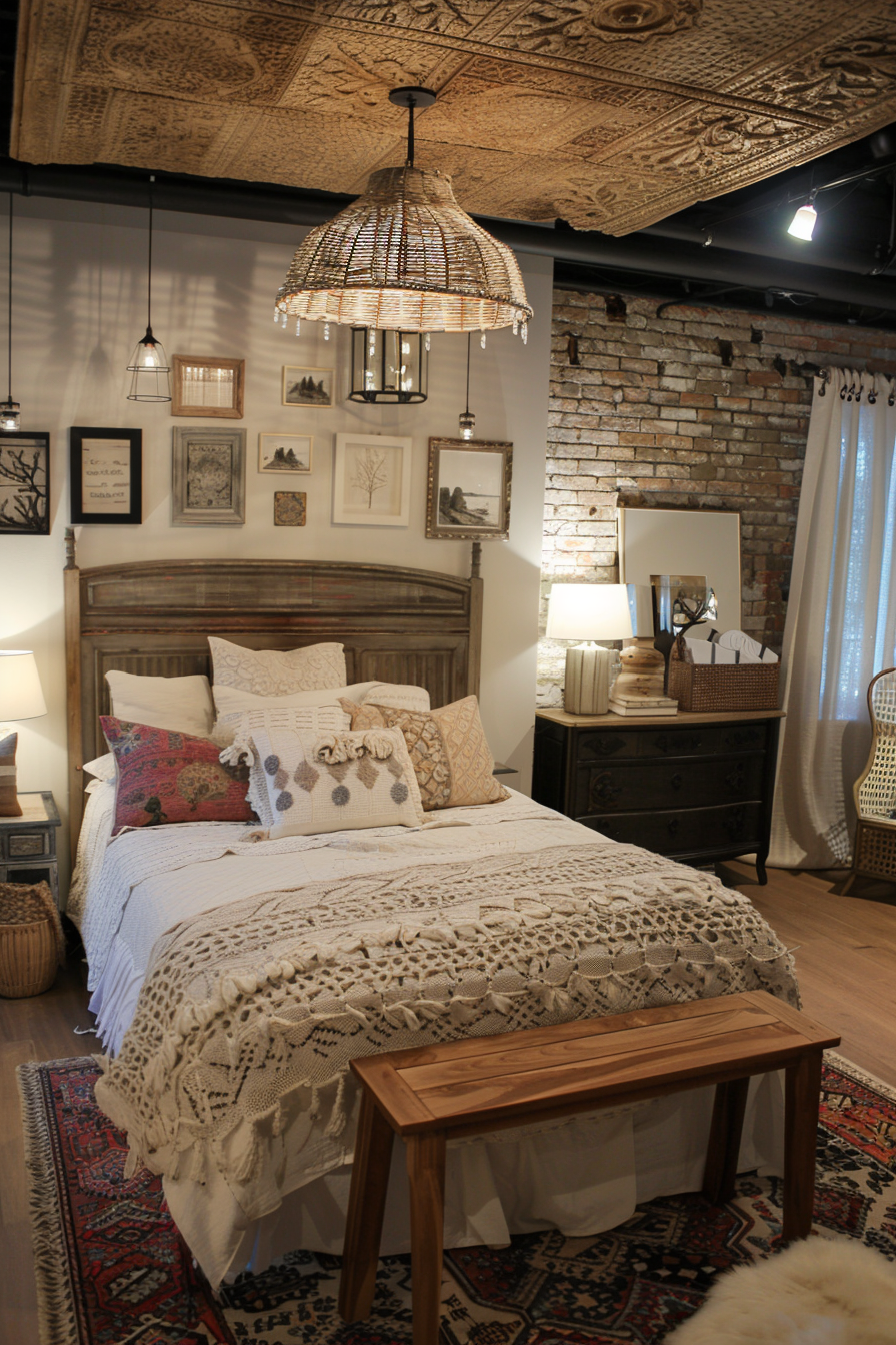 Vintage-style pendant light with woven shade