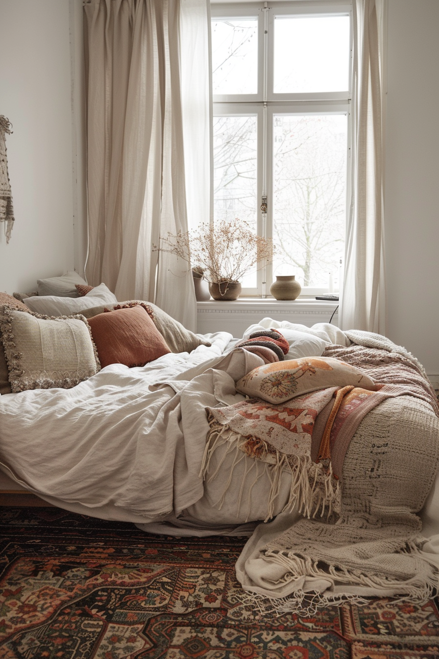 Balanced mix of textures and tones in textiles