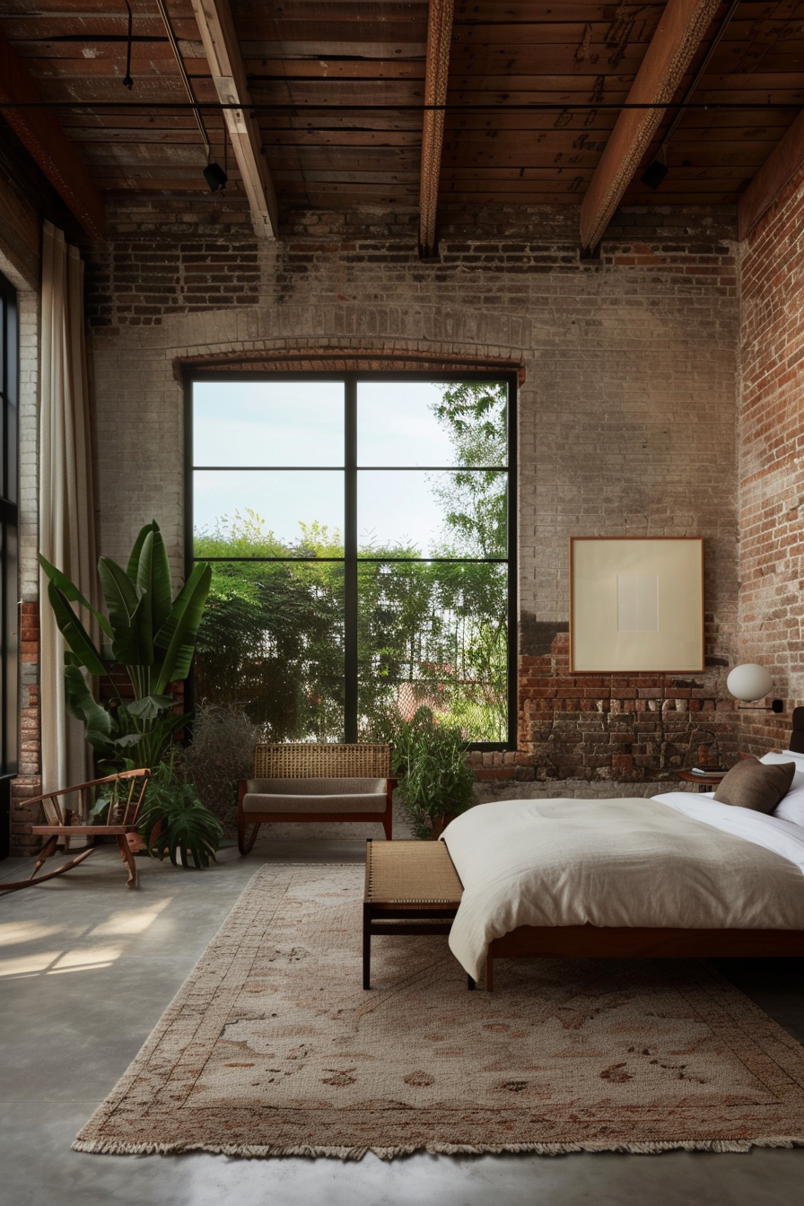 Exposed architectural features in bedroom