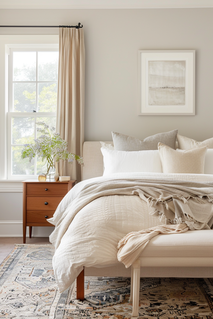 Accent wall in deep moody color with light, neutral tones