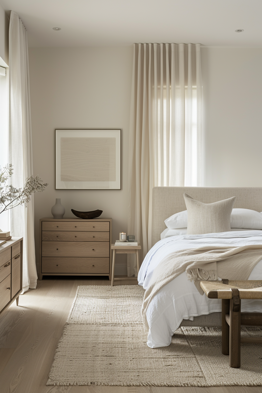 Low-profile bed with sleek wooden frame