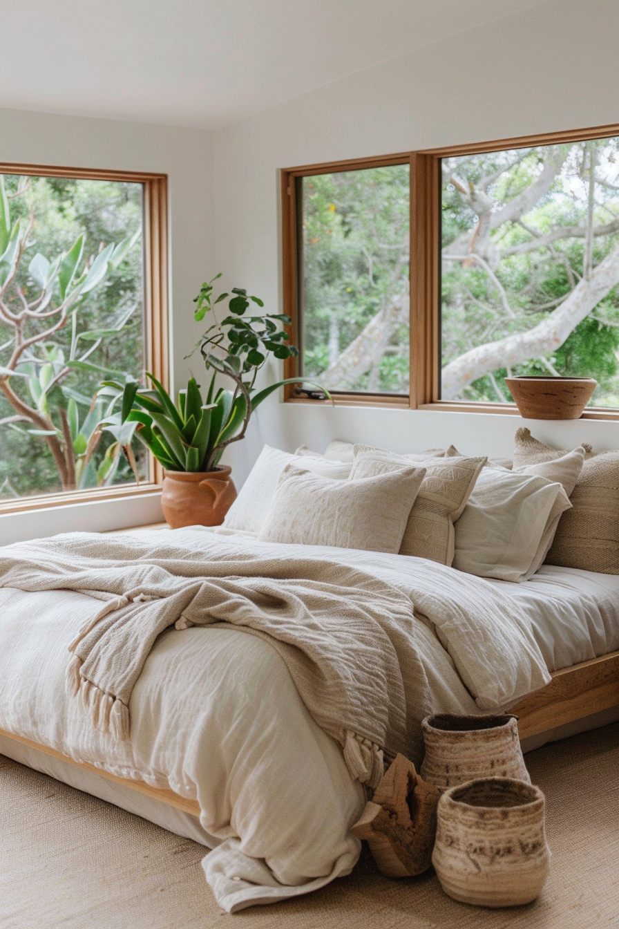 Earthy decor elements in bedroom