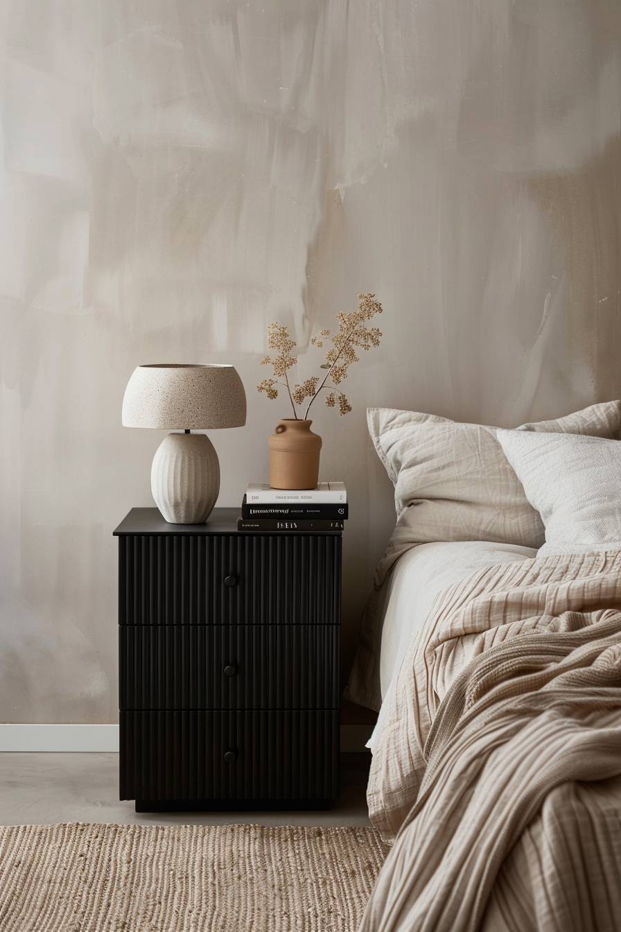 Statement black nightstand in bedroom