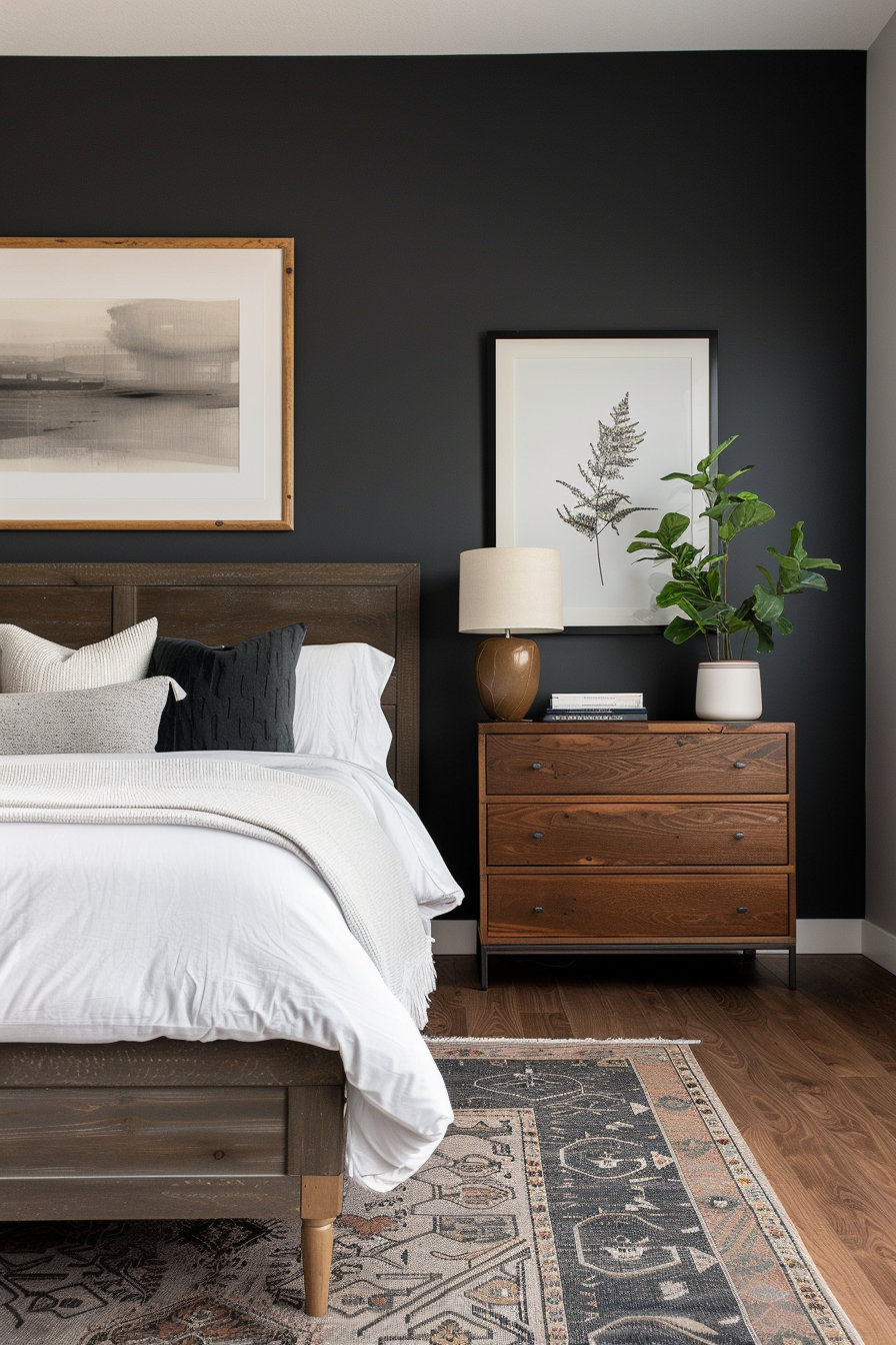 Deep, moody accent wall in bedroom