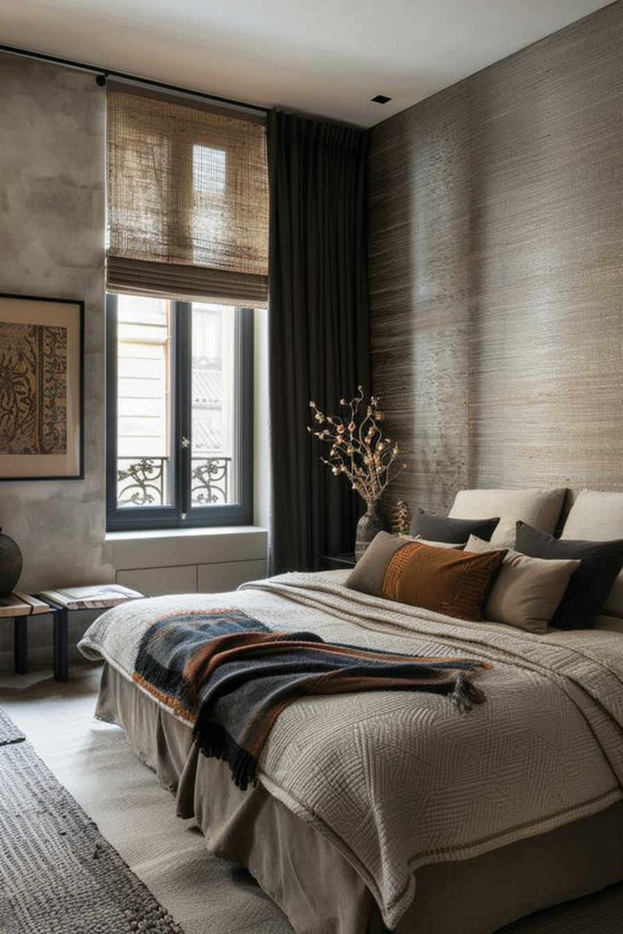Dark wood furniture and soft natural light