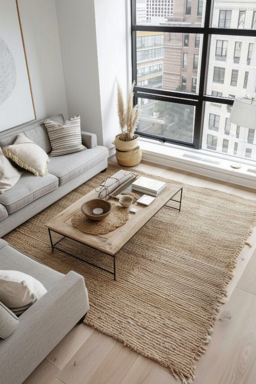 Rug with natural materials and textures