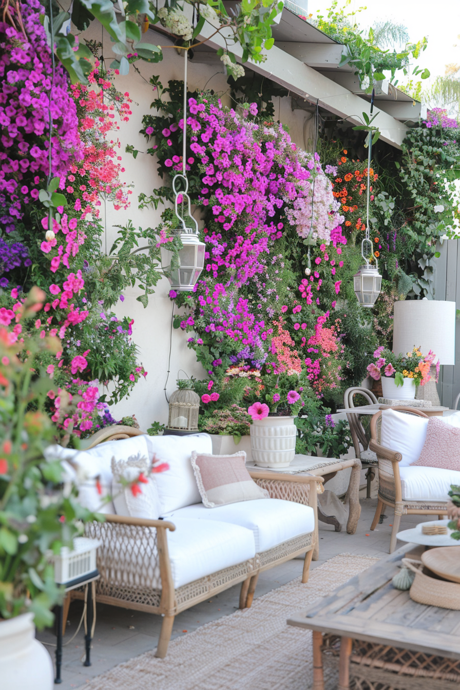 Vertical petunia wall garden