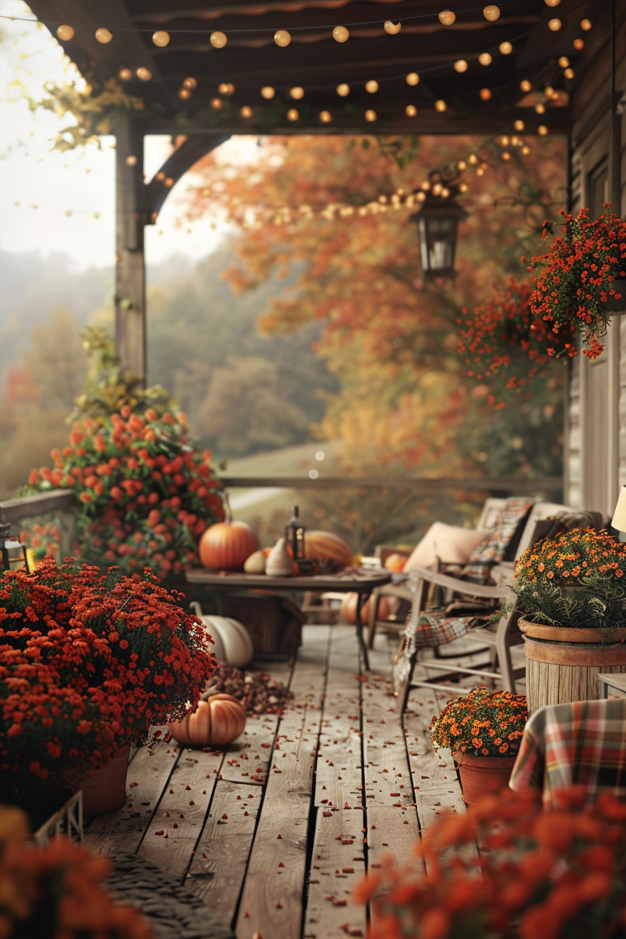 Chrysanthemums with autumn decor