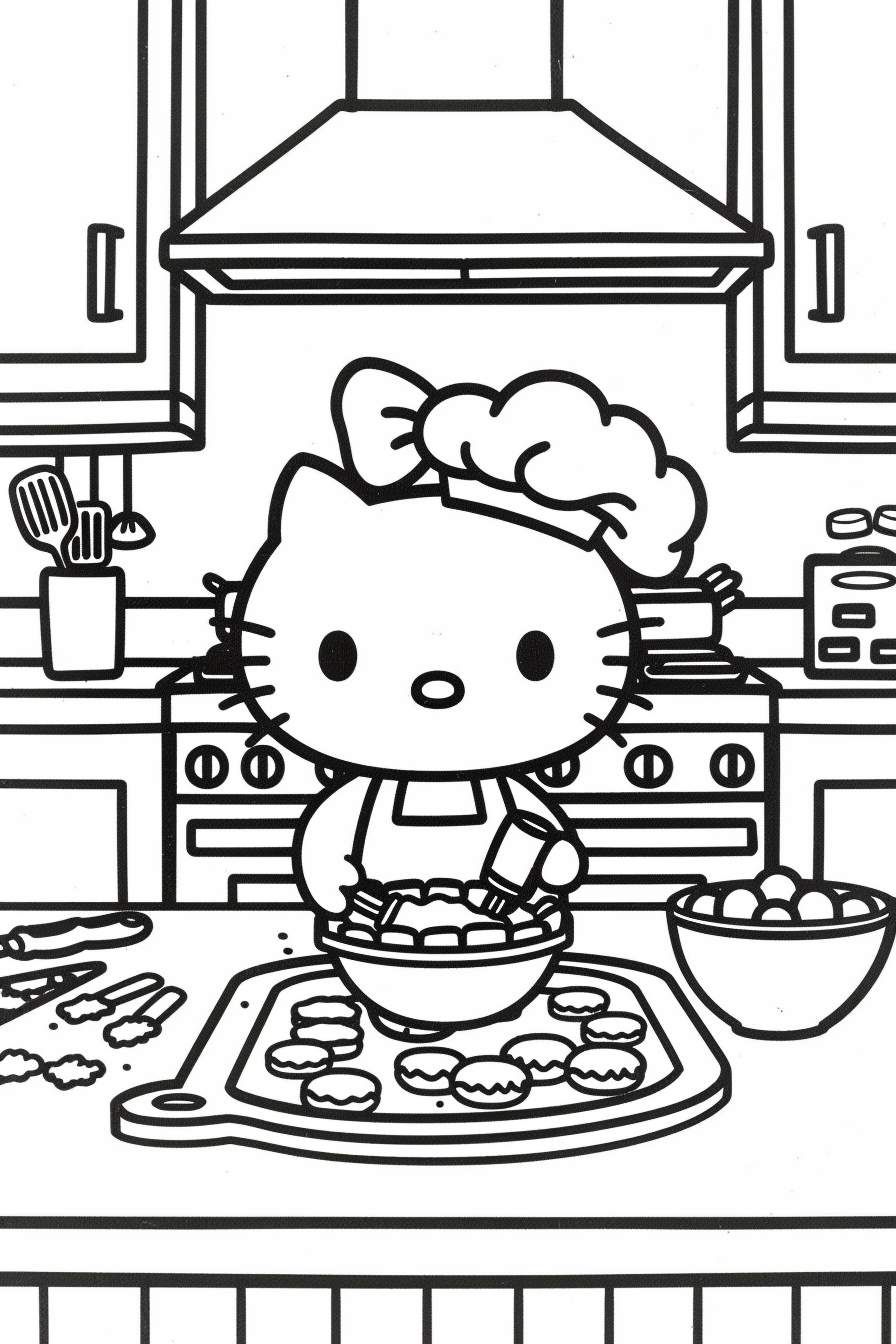 Hello Kitty baking cookies