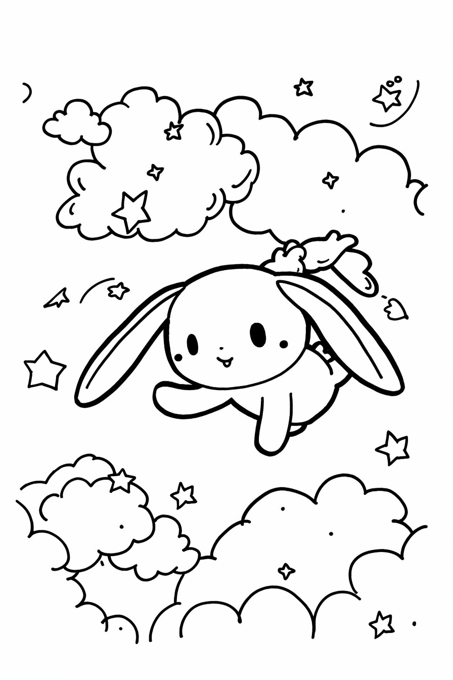 Cinnamoroll flying in the clouds