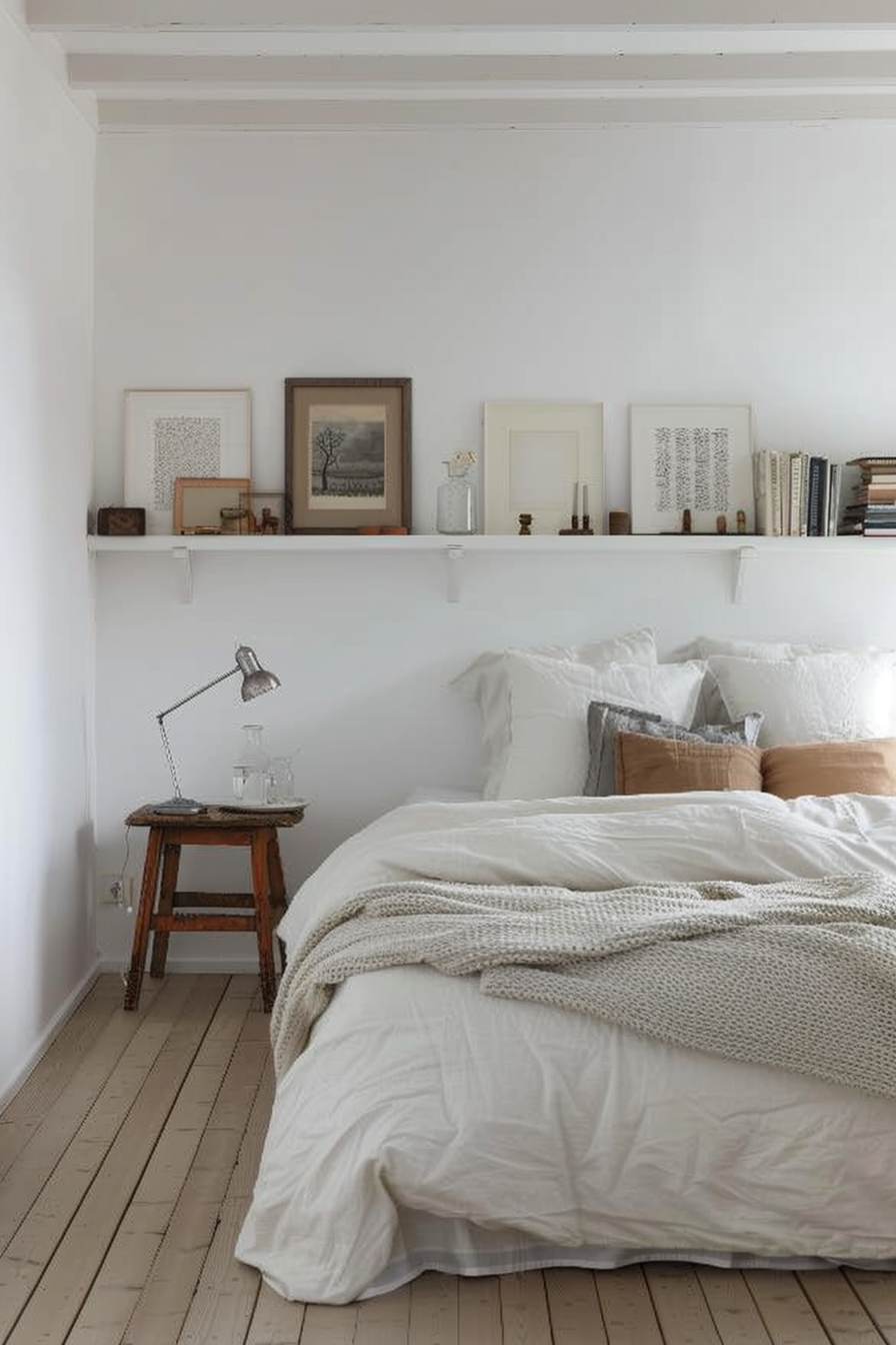 Bedroom with favorite prints and books