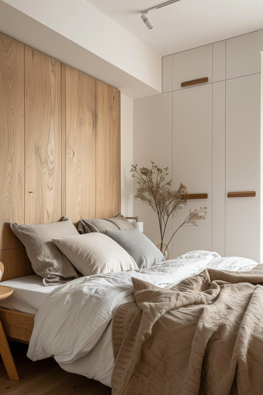 Scandinavian bedroom with light wood elements