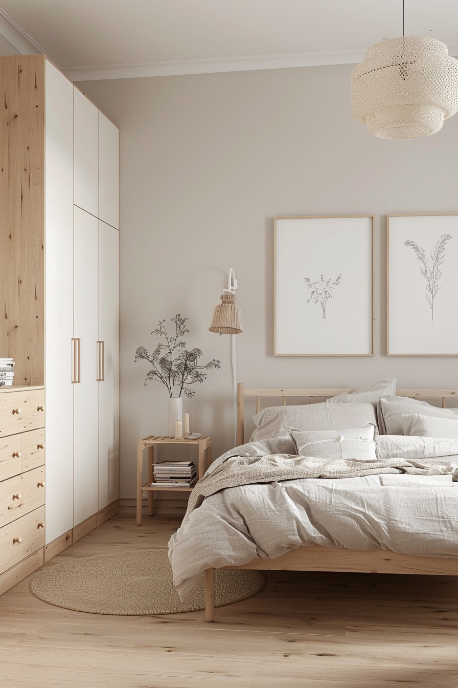 Bedroom with light wood furniture and flooring