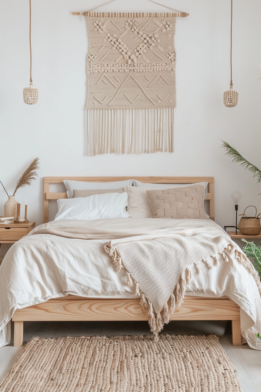 Scandinavian bedroom with natural materials