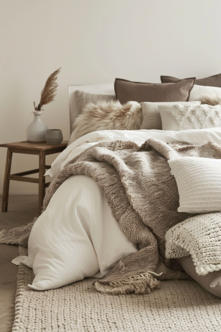 Scandinavian bedroom with cozy textiles