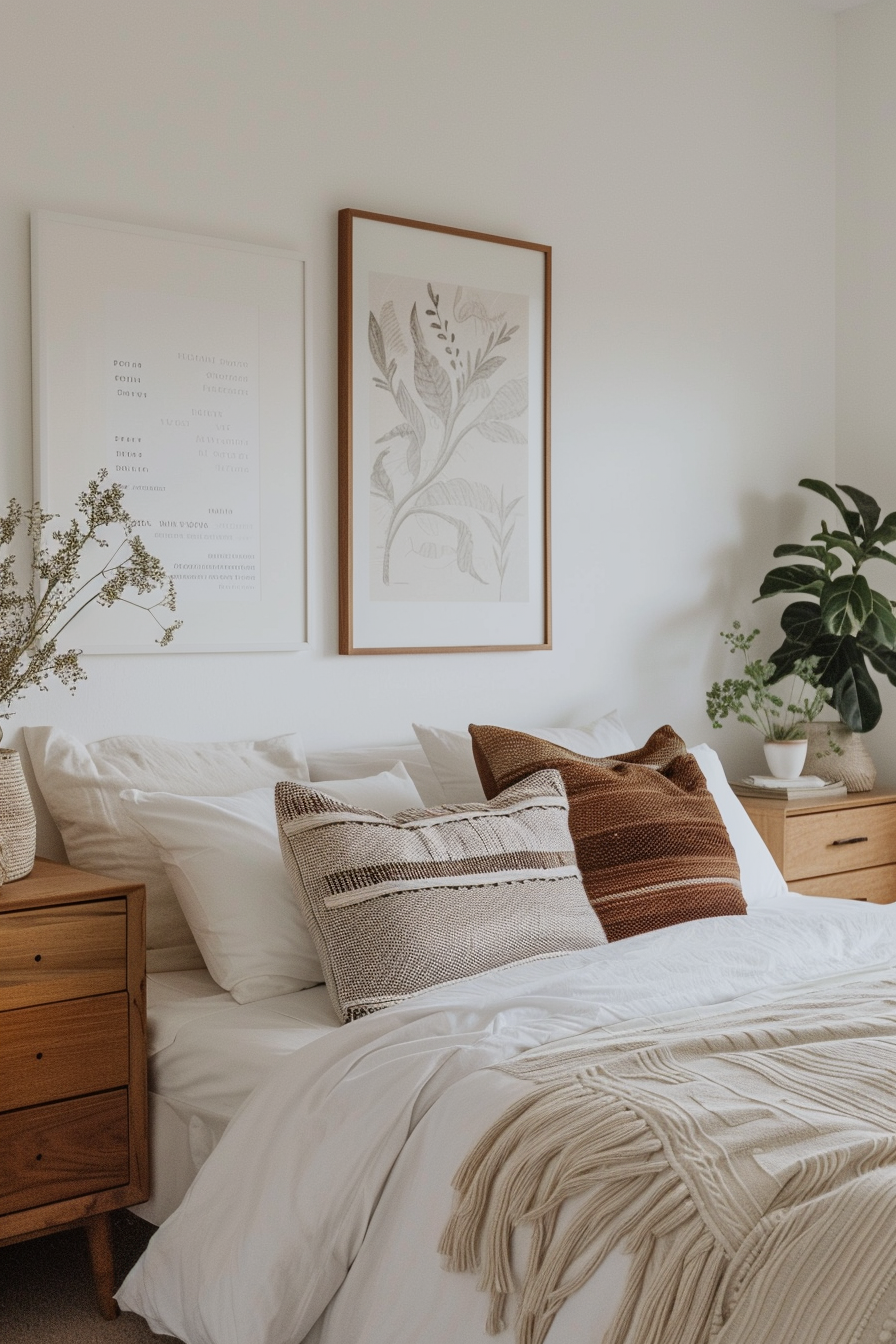 Scandinavian bedroom with minimalist art