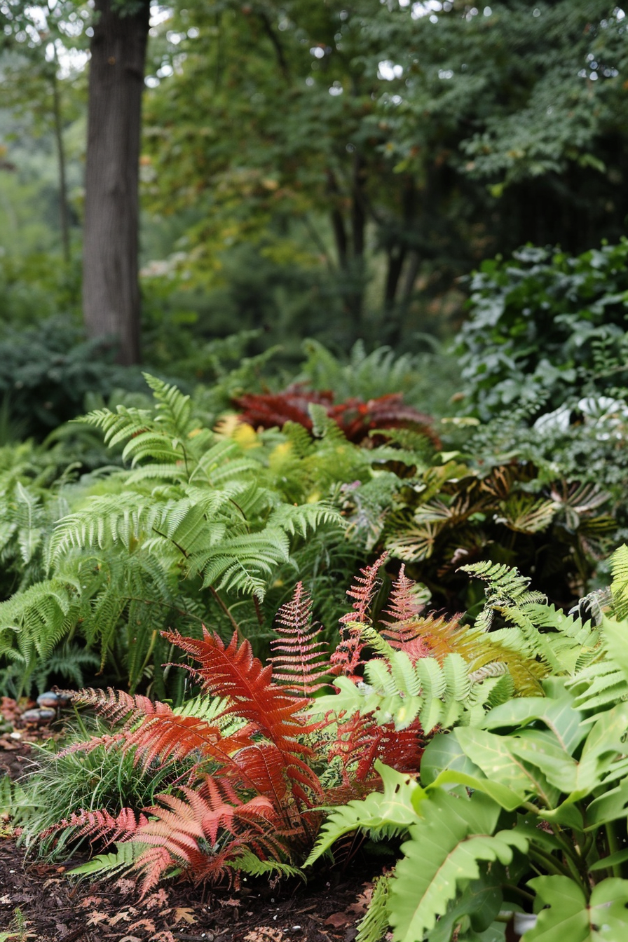 Autumn Fern with other shade plants in a front yard garden