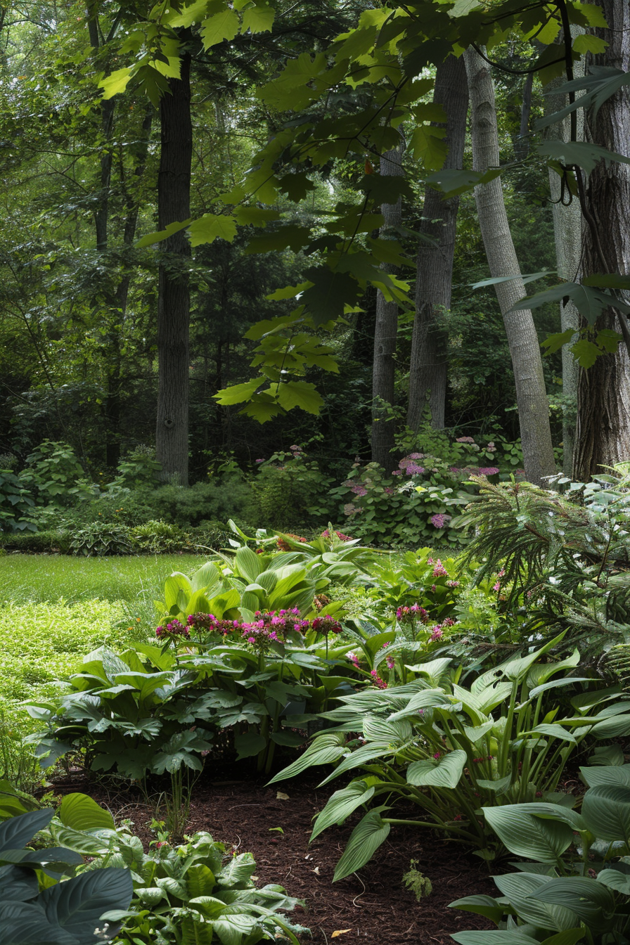 Wild Ginger foliage and flowers in a shaded garden